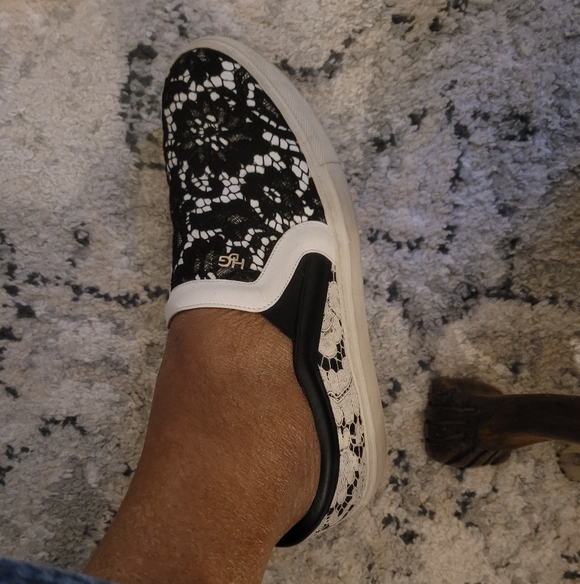 Givenchy White & Black Lace Slip-On Sneakers